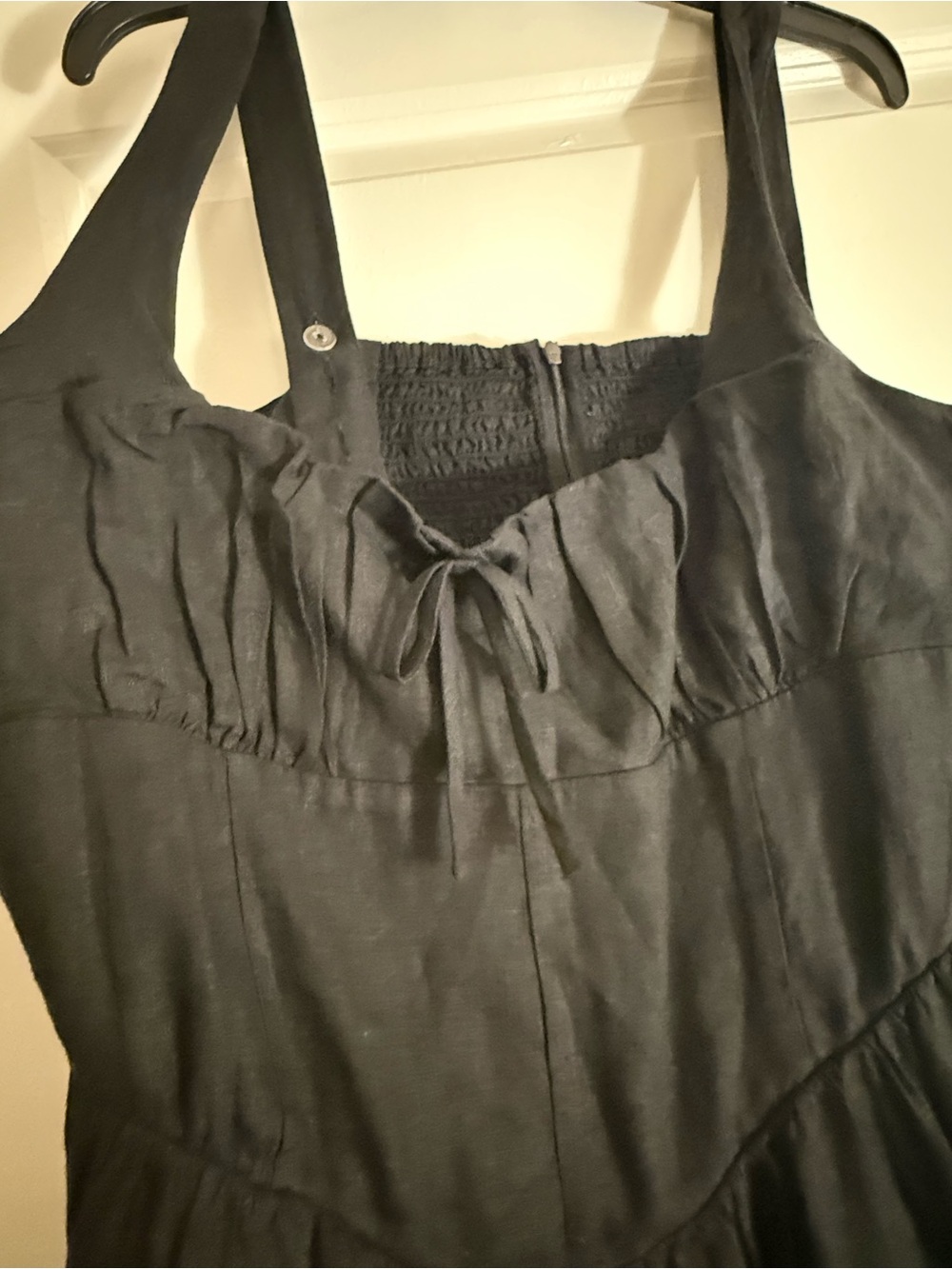 Quince Black Sleeveless Midi Dress with Tie Front - Picture 3 of 6